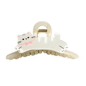 Silver Glitter Cat & Pink Bow Kitten Extra Large 5" Clear Lobster Claw Hair Clip